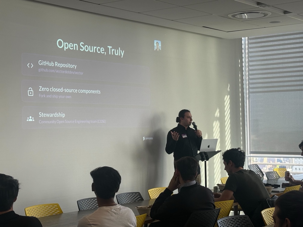 Pavlos presenting at GitHub Maintainer Month NYC 2026